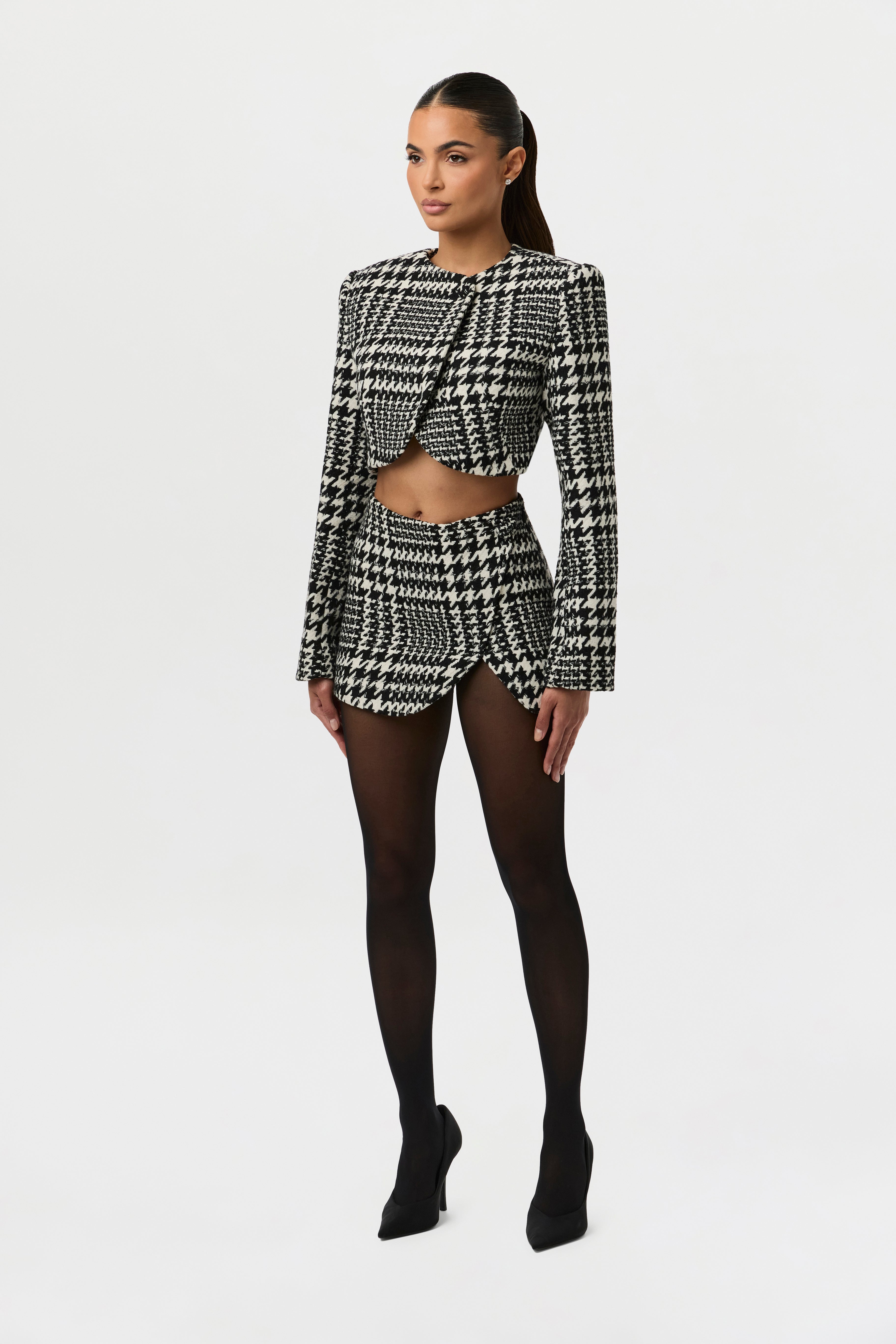 Houndstooth Plaid Mini Skirt