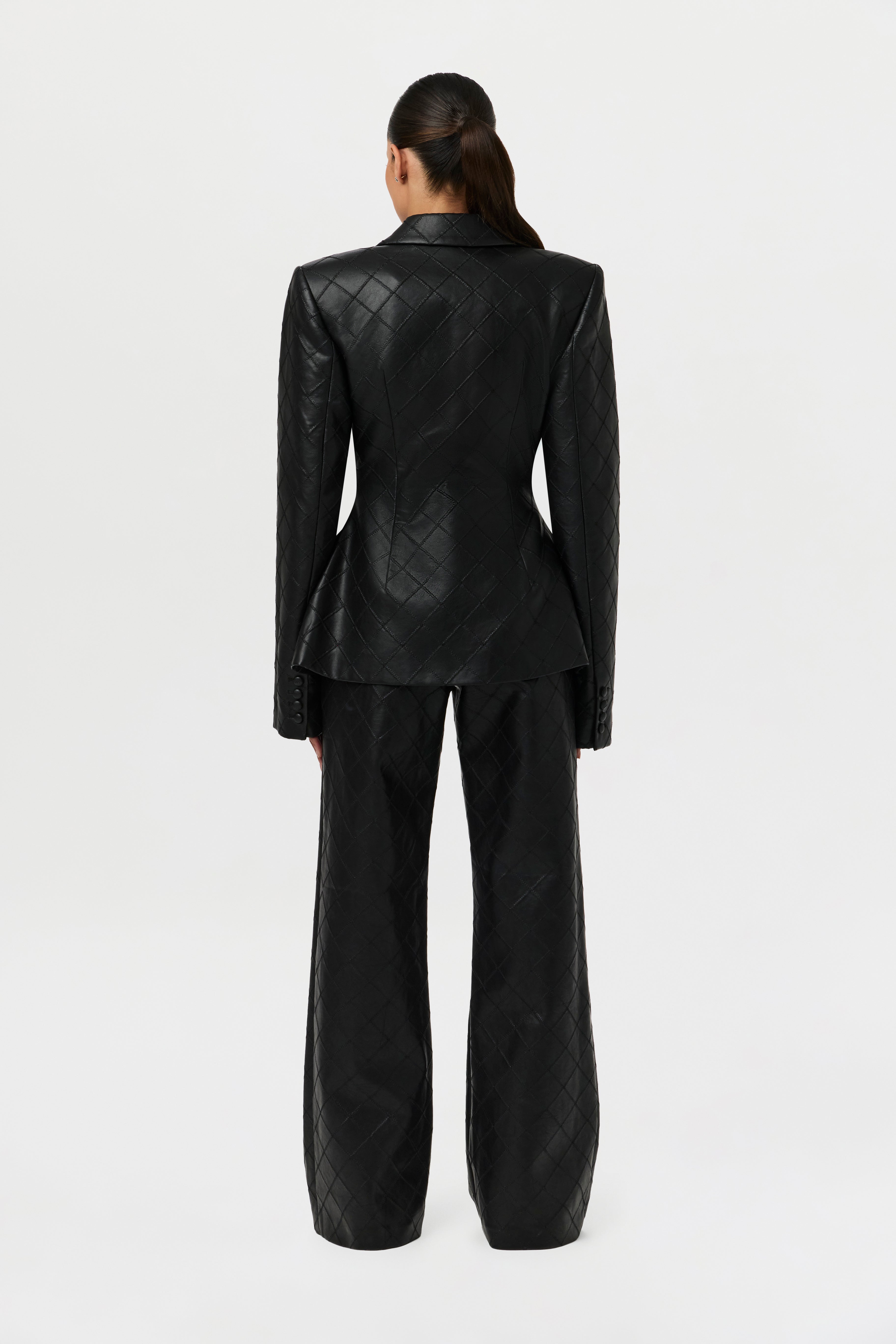 Quilted Vegan Leather Wide Leg Pants