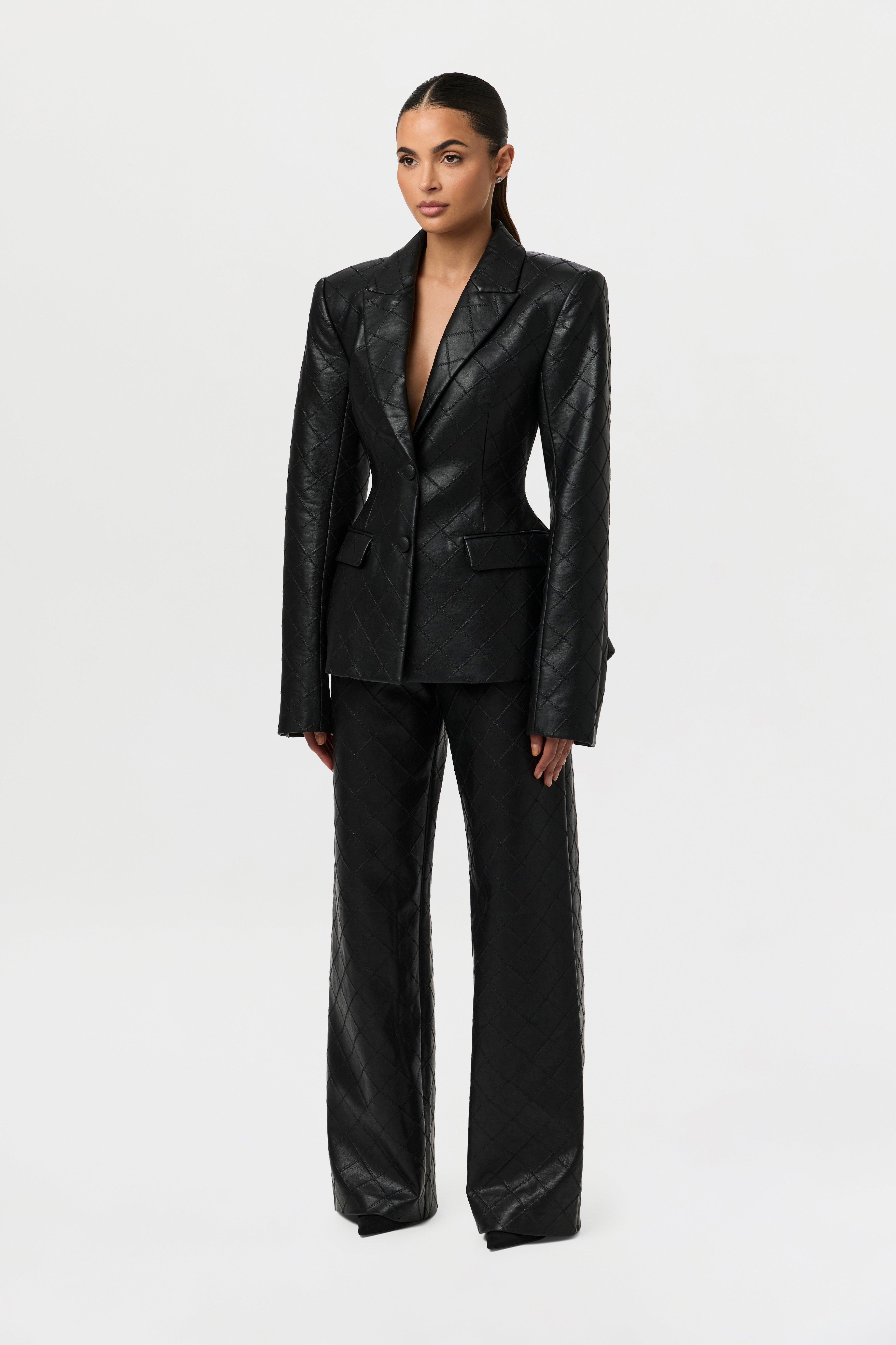 Quilted Vegan Leather Wide Leg Pants