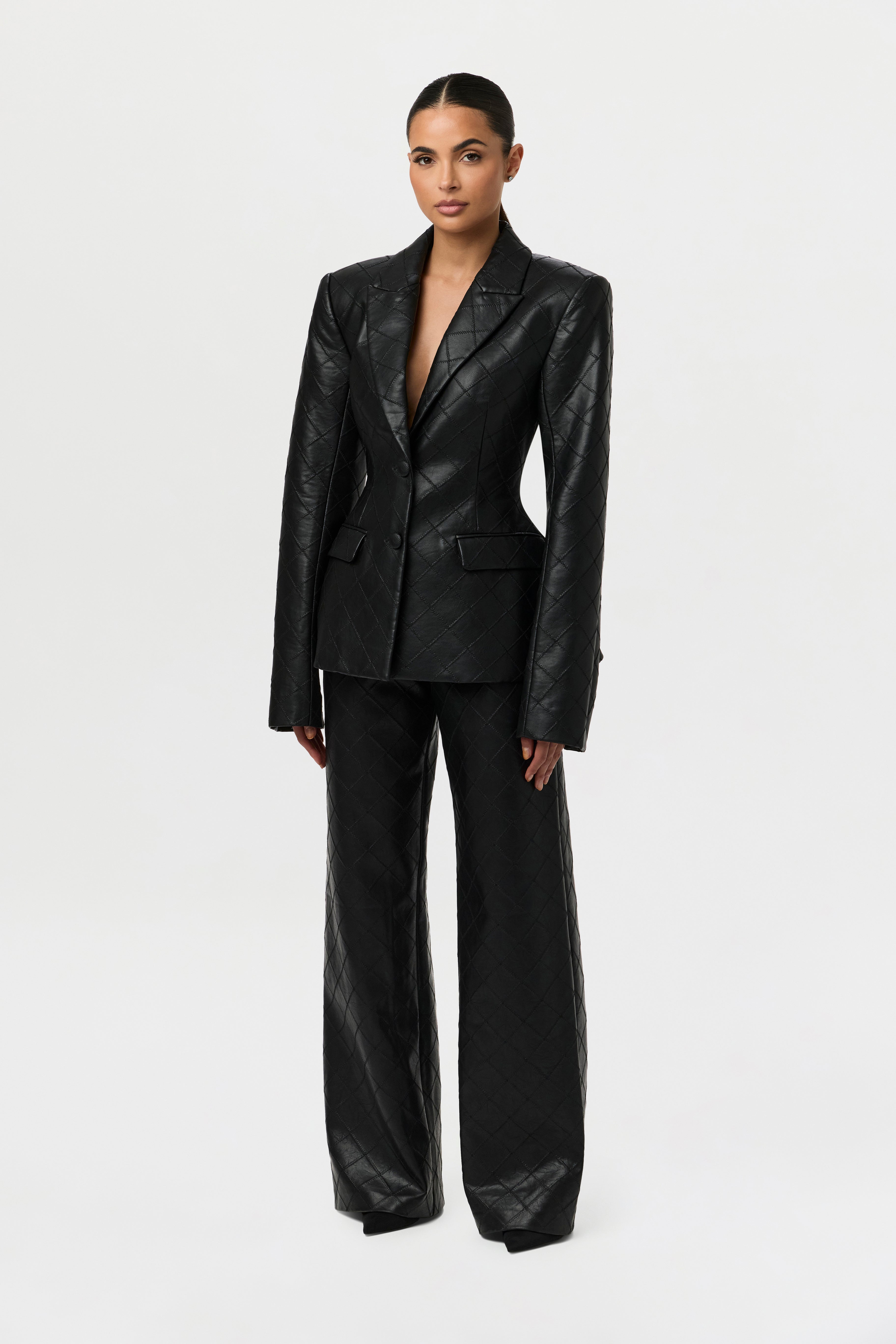 Quilted Vegan Leather Wide Leg Pants