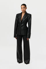 Quilted Vegan Leather Wide Leg Pants