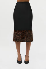 Suiting Faux Fur Leopard Midi Skirt