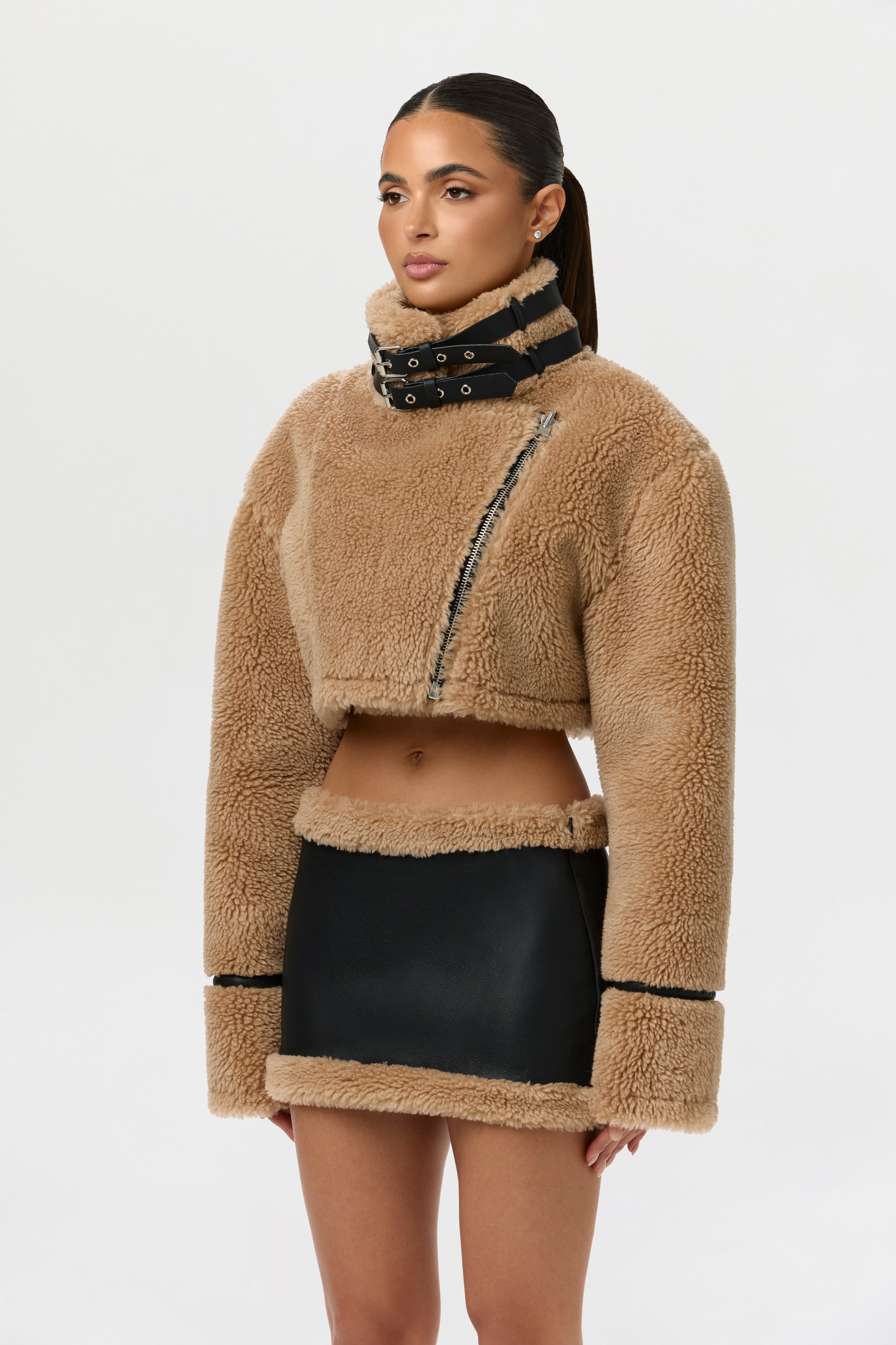 Sherpa Vegan Leather Mini Skirt