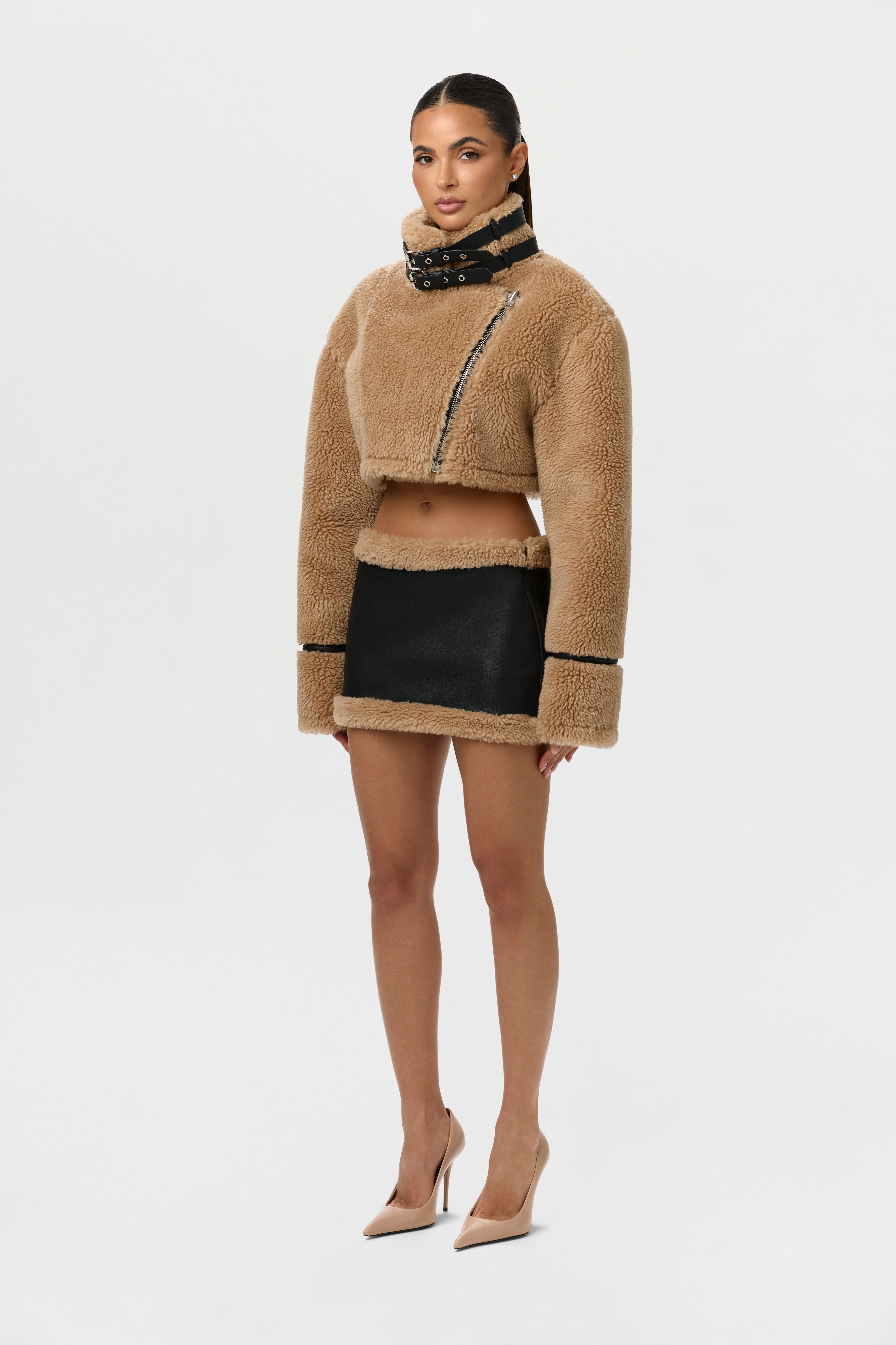 Sherpa Vegan Leather Mini Skirt