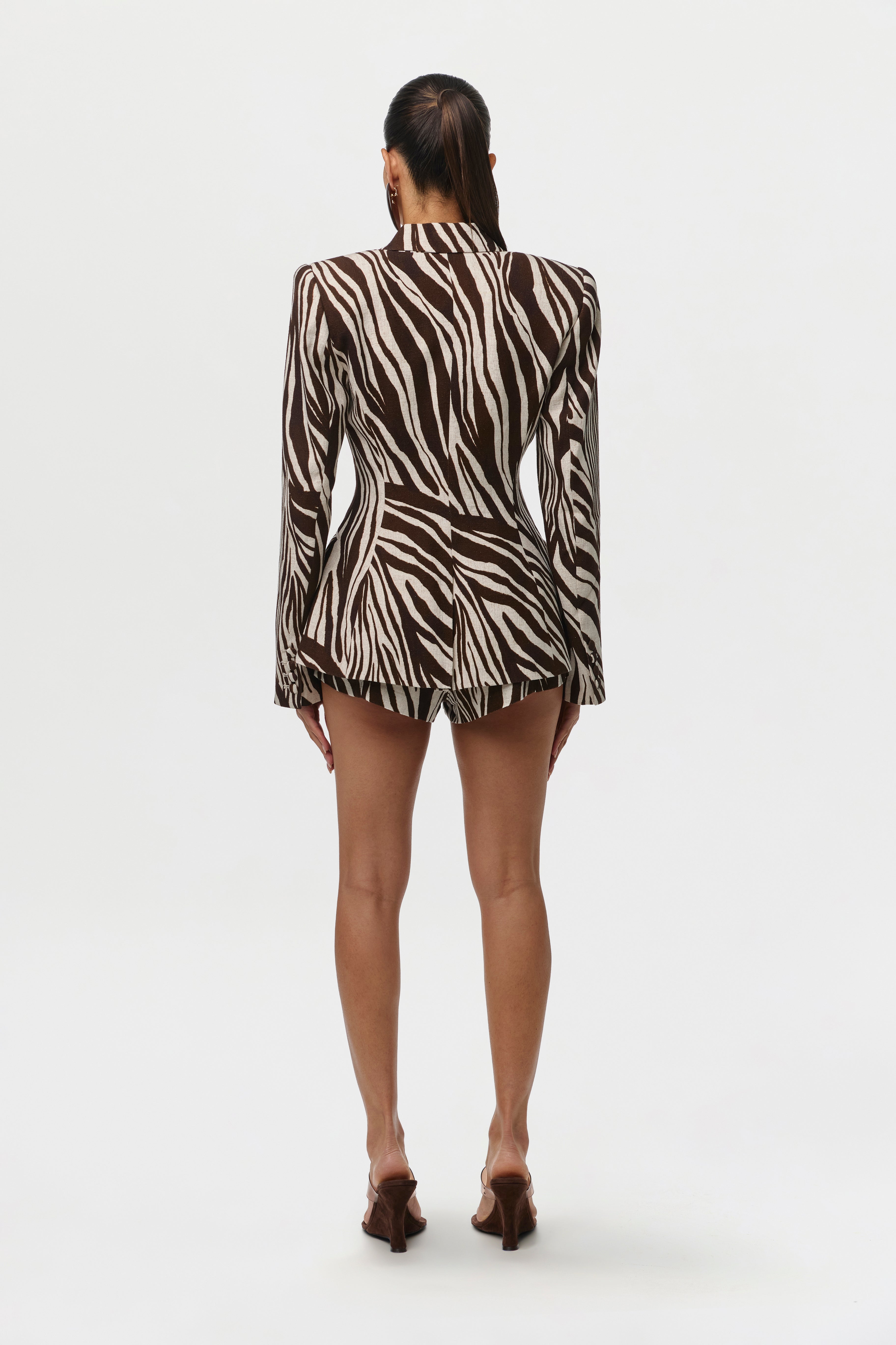 Linen Print High Waist Shorts